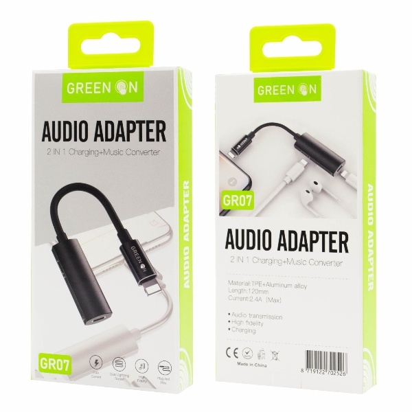GREEN ON Audio Adapter 2in1 Lightning Audio+Töltés