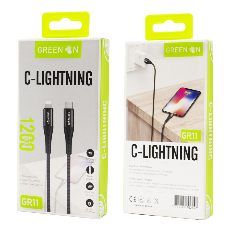 GREEN ON Adatkábel USB-C - Lightning GR11 1.2M