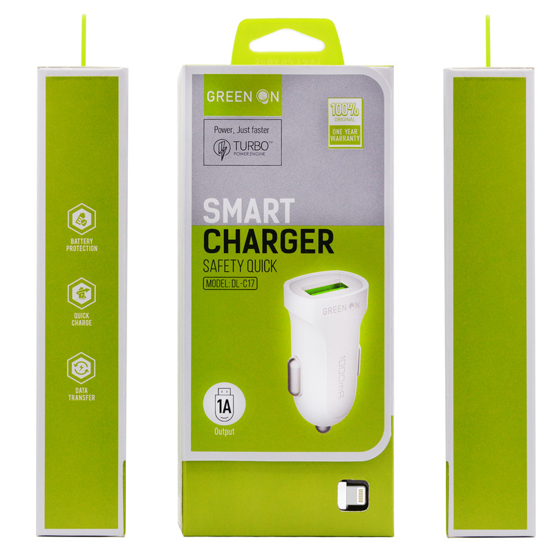 GREEN ON Smart USB Szivartöltő DL-C17 Lightning Adatkábel 1m