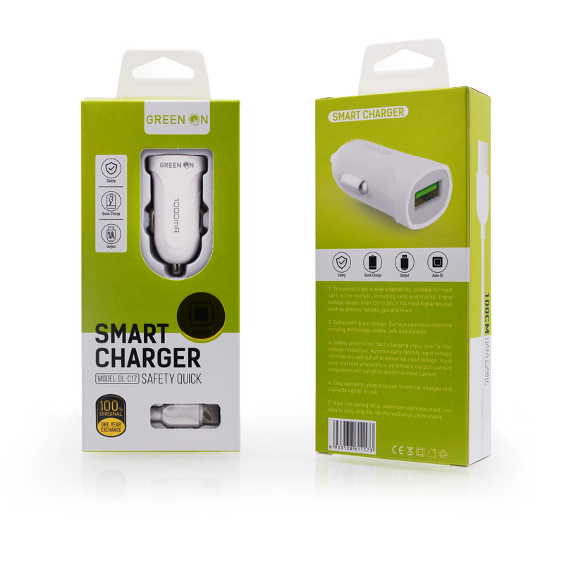 GREEN ON Smart USB Szivartöltő DL-C17 Lightning Adatkábel 1m
