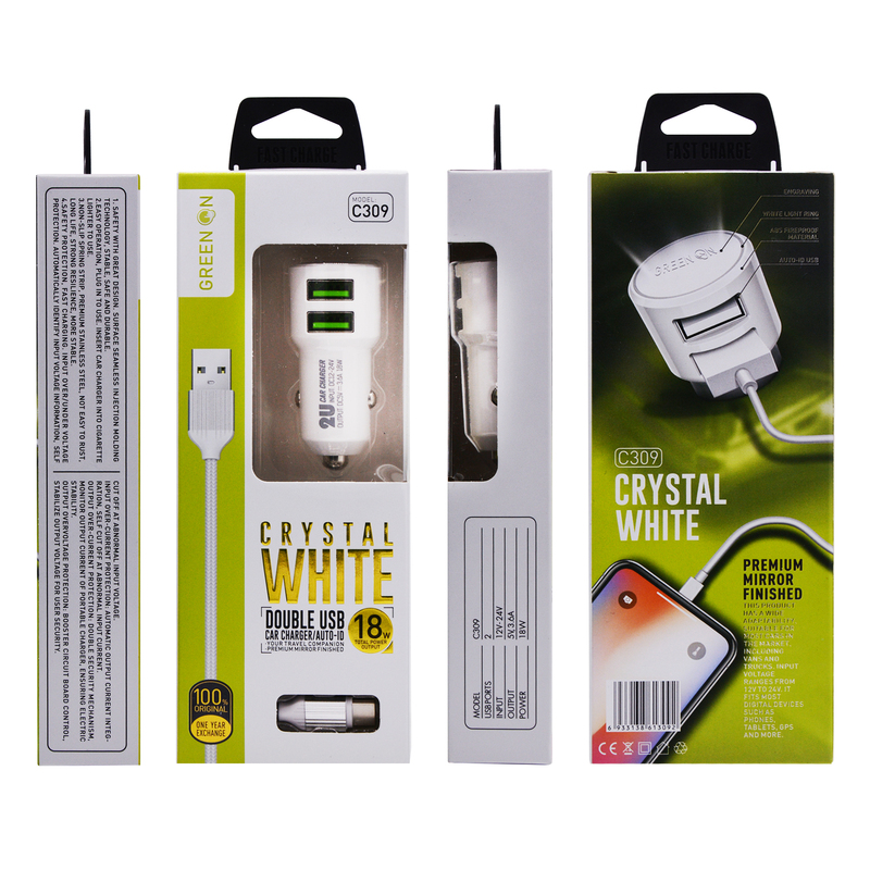 GREEN ON DOUBLE USB 3.6A Car Charger C309