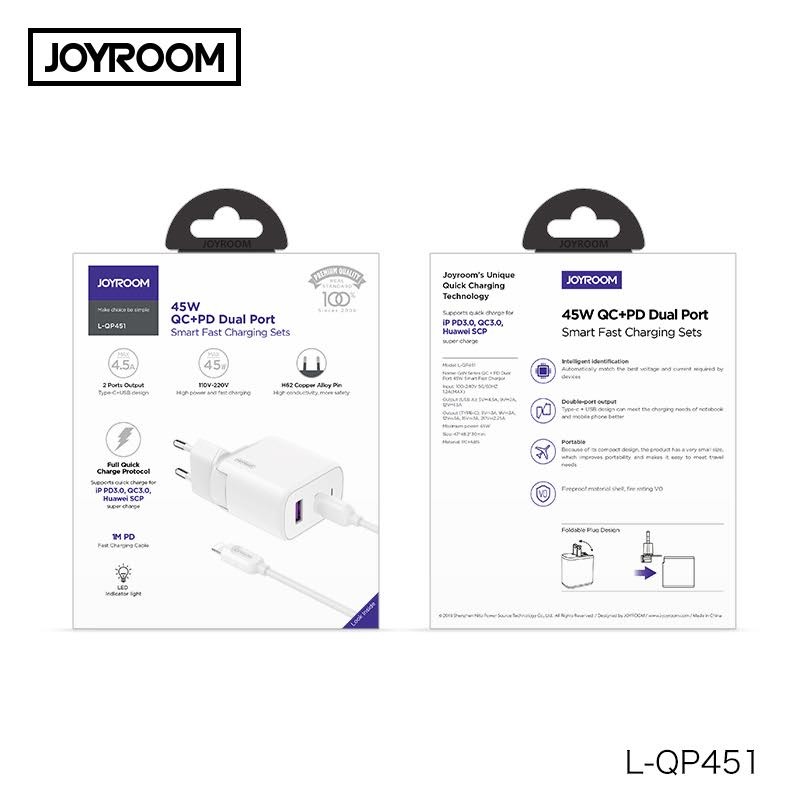 Joyroom L-QP451 GaN QC 3.0 45W Hálózati Töltőfej