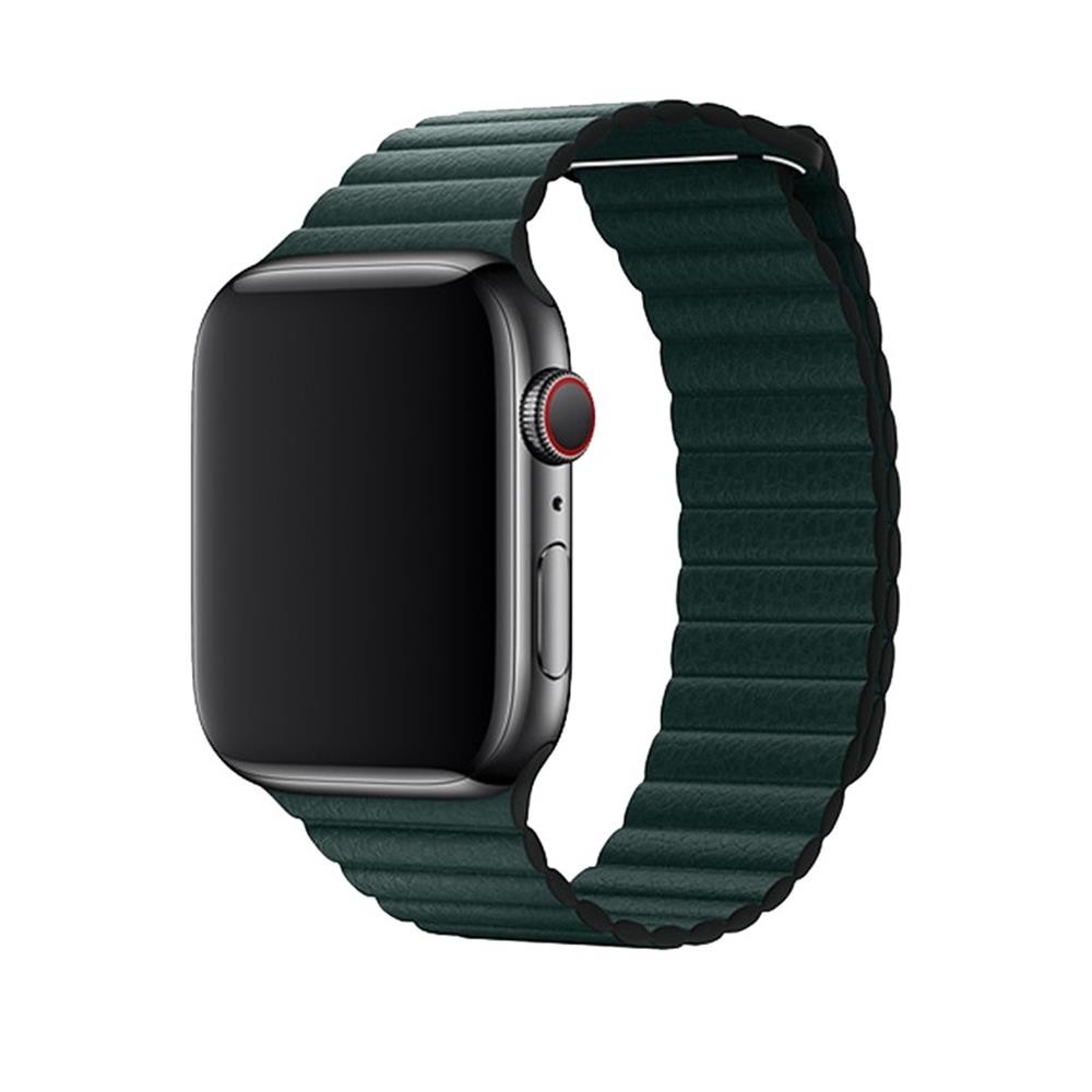 Apple iWatch Devia Elegant Leather Loop 42/44/45mm óraszíj - Sötétzöld