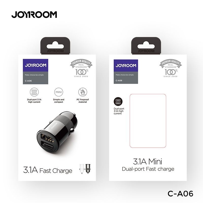 Joyroom C-A06 3.1A 2xUSB Autós Töltőfej + Micro USB 1M Adatkábel - Fekete