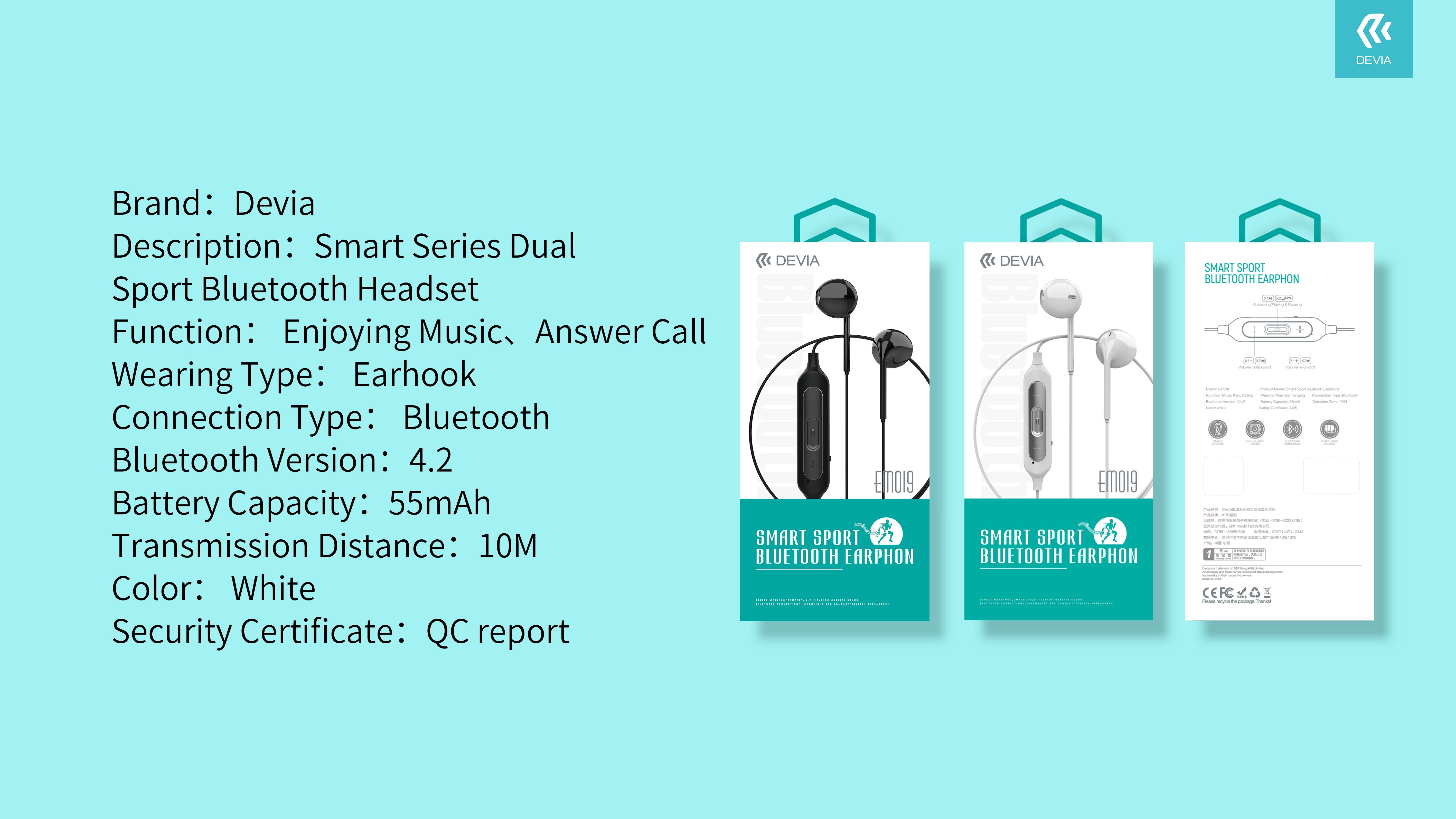 DEVIA EM019 Smart Sport Bluetooth Headset - Fekete