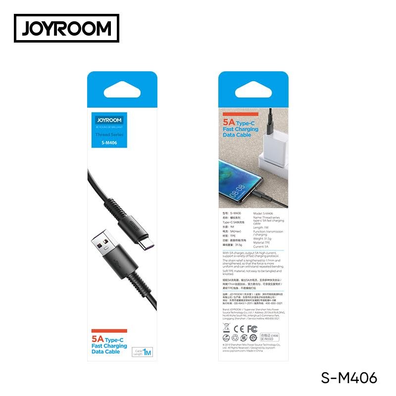 Joyroom S-M406 Thread USB Type-C 2.4A 1M Adatkábel - Fekete
