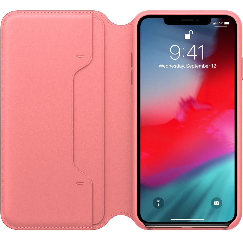 Apple iPhone XS Max MRX62ZM/A Bőr Könyvtok - Rózsaszín