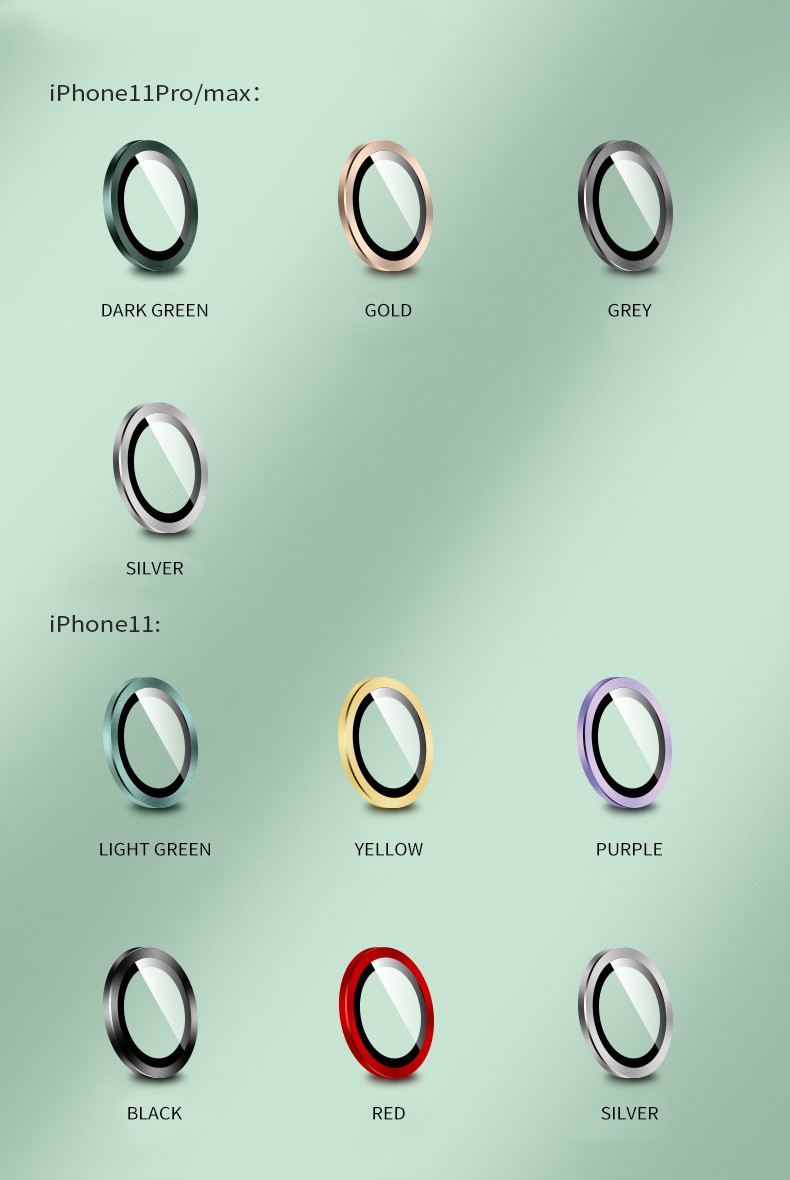 Apple iPhone 11 Pro/11 Pro Max Lito S+ 3D Fém Kamera Védő Üvegfólia - Zöld