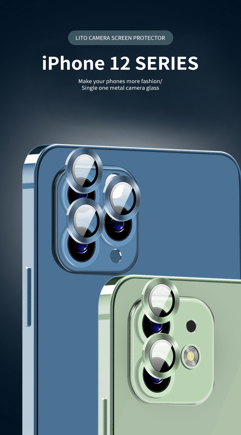 Apple iPhone 12 Mini/12 Lito S+ 3D Fém Kamera Védő Üvegfólia - Zöld