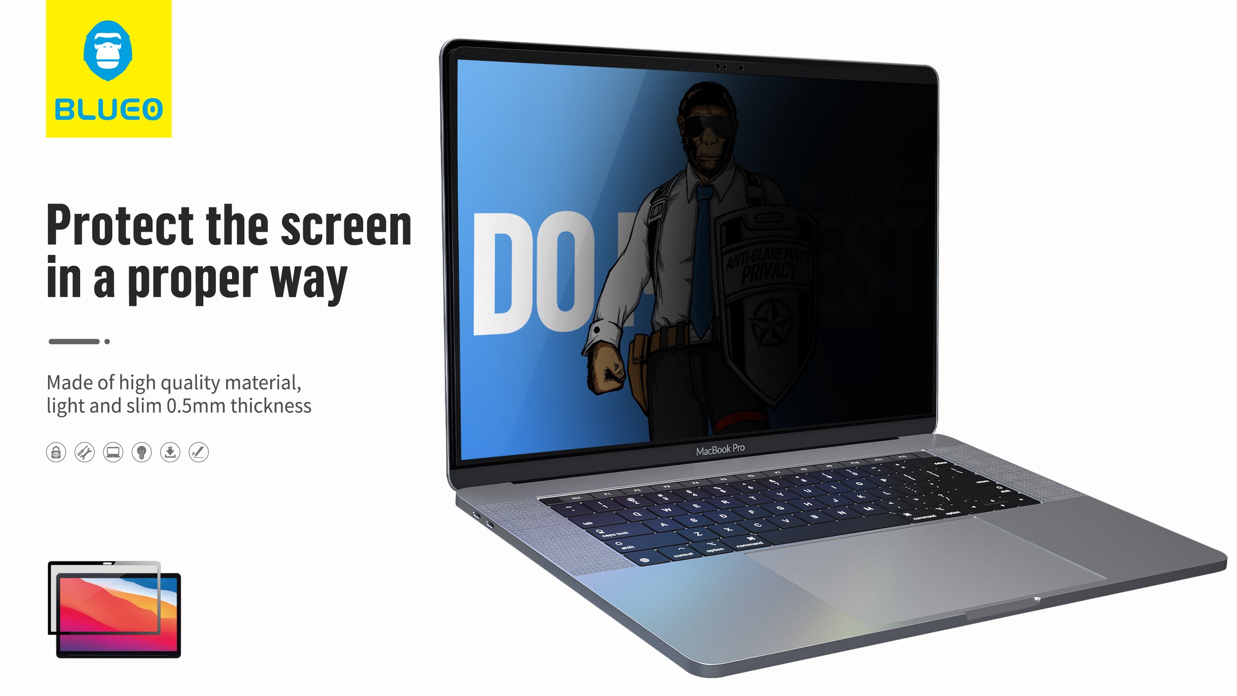 Apple MacBook Air/Pro 13.3'' Blueo Privacy Fólia - Fekete