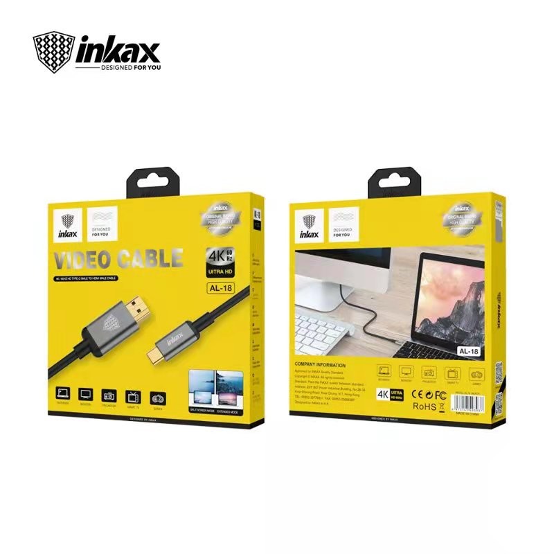 INKAX AL-18 USB Type-C/HDMI 1.5M 4K Kábel - Fekete