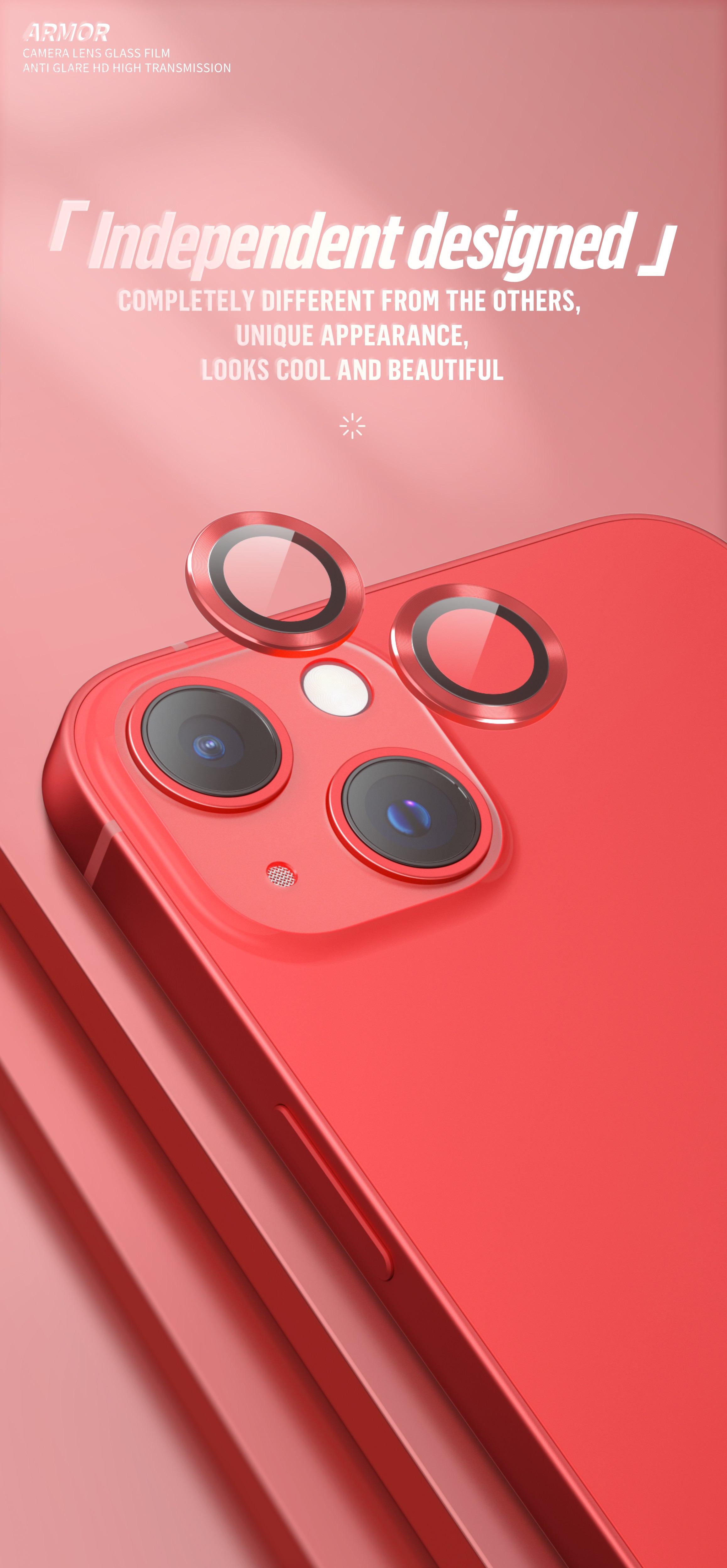 Apple iPhone 11/12 Mini/12 TG Armor 3D Kamera Védő Üvegfólia - Piros
