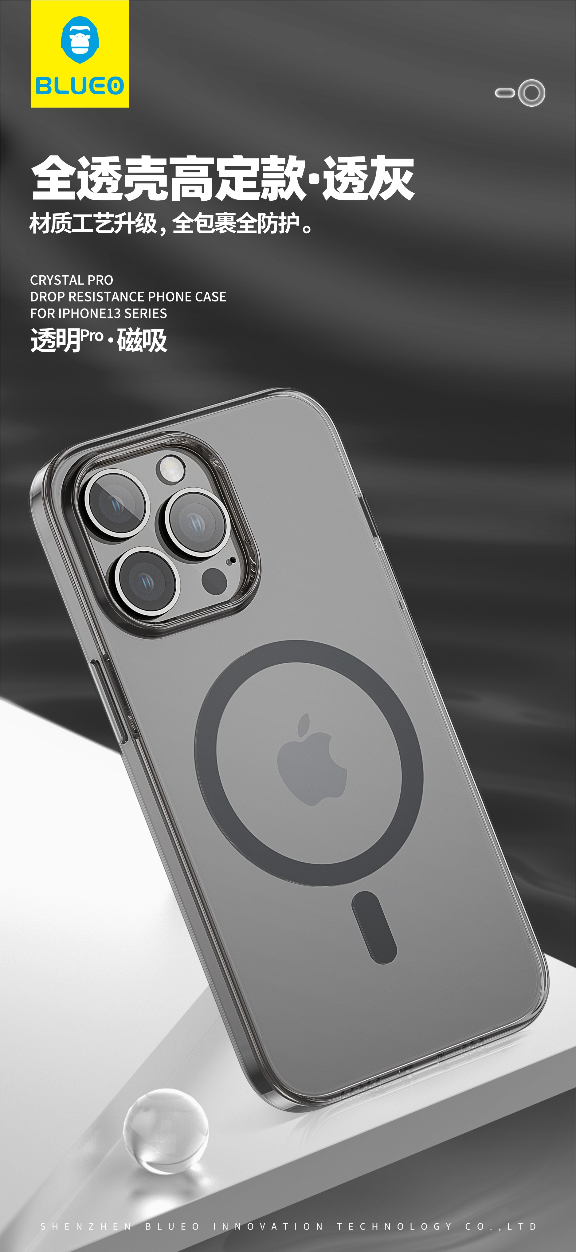 Apple iPhone 13 Pro Blueo Crystal Pro Drop Magsafe Hátlap - Fekete