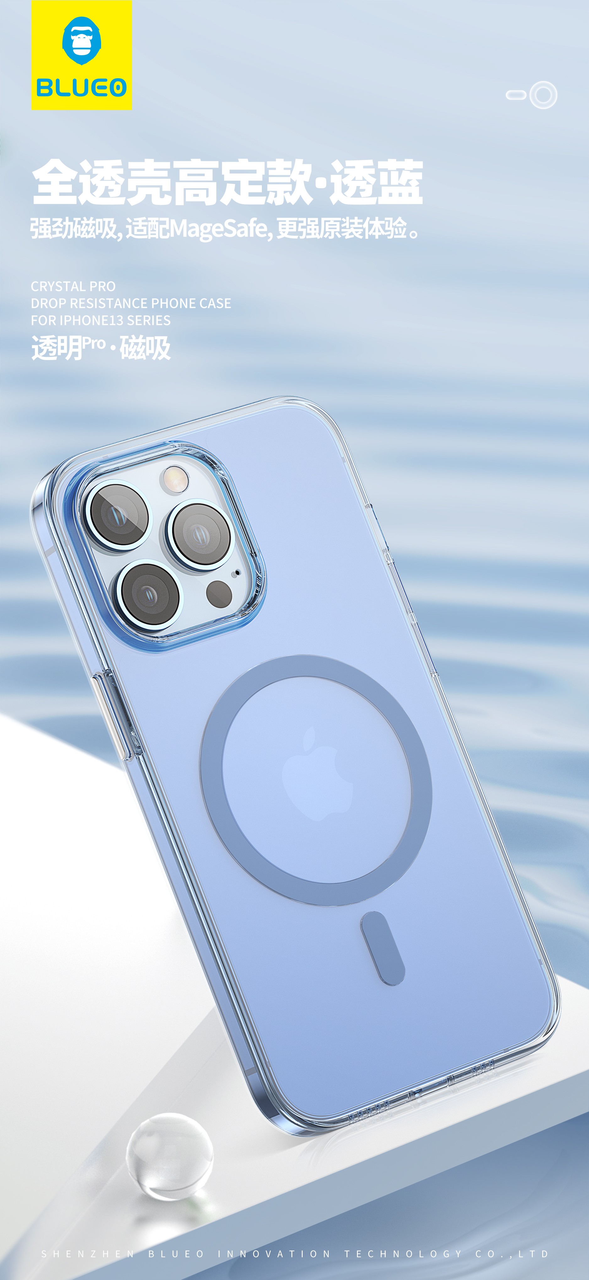 Apple iPhone 13 Pro Blueo Crystal Pro Drop Magsafe Hátlap - Kék