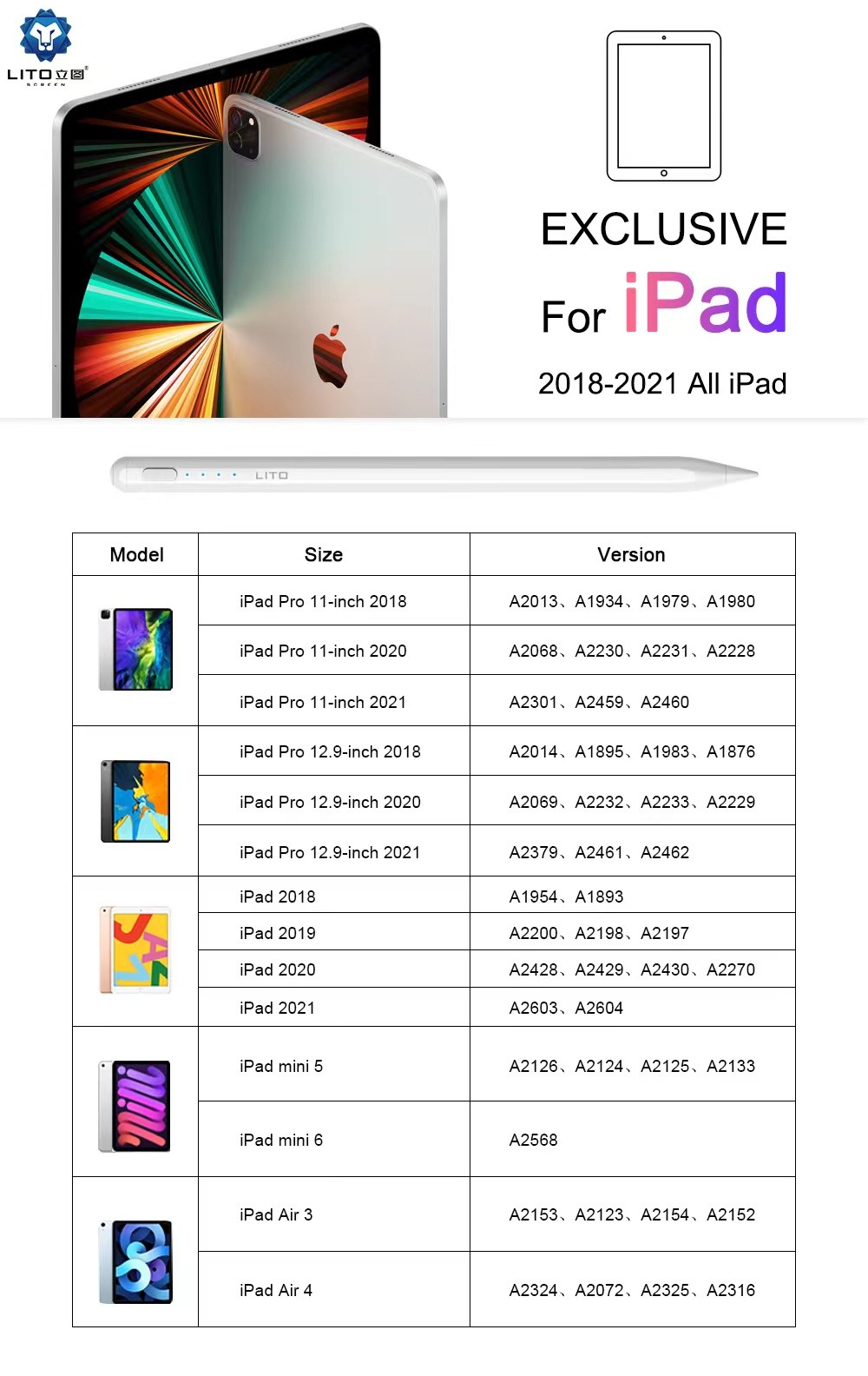 Lito P1 Kapacitív Ceruza (aktív) iPad-hoz (2018-2023) - Fehér