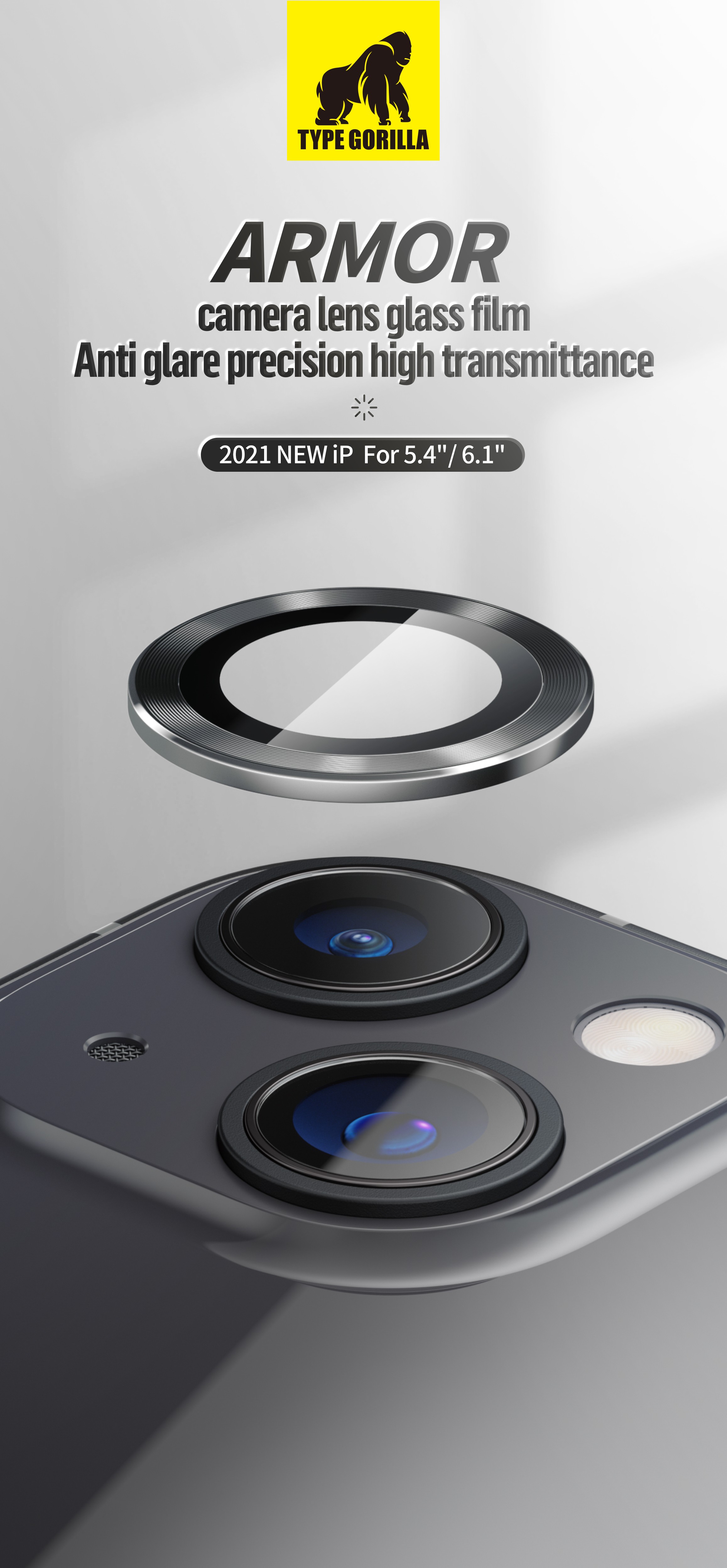 Apple iPhone 11/12 Mini/12 TG Armor Pro 3D Kamera Védő Üvegfólia - Fekete