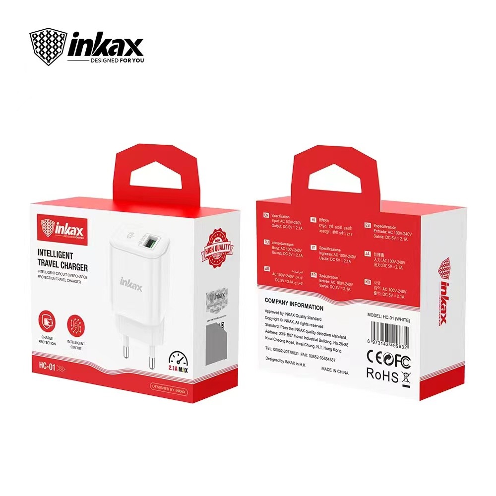 INKAX HC-01 2.1A Hálózati Töltőfej - Fehér