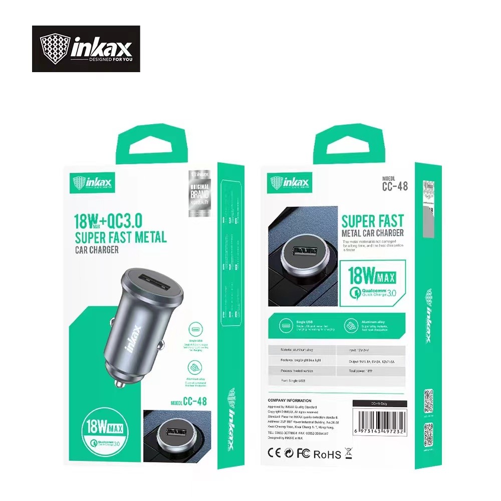 INKAX CC-48 QC 3.0 18W Autós Töltőfej - Grafit