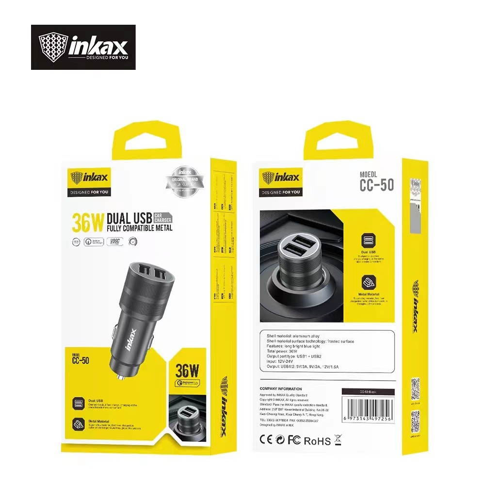 INKAX CC-50 QC 3.0 36W Autós Töltőfej - Grafit