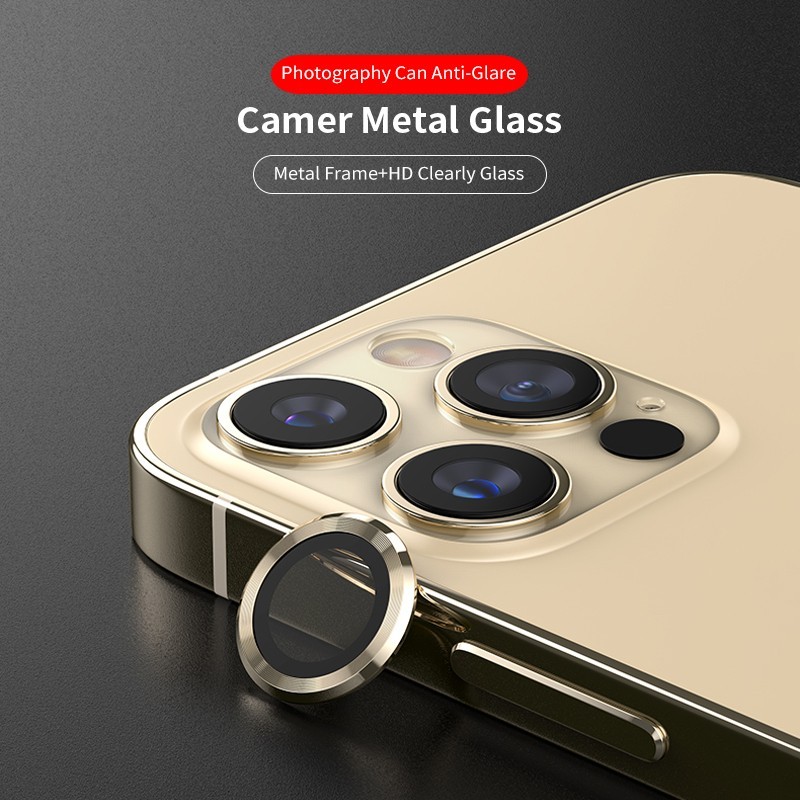 Apple iPhone 14 Pro/14 Pro Max Lito S+ 3D Fém Kamera Védő Üvegfólia - Aran