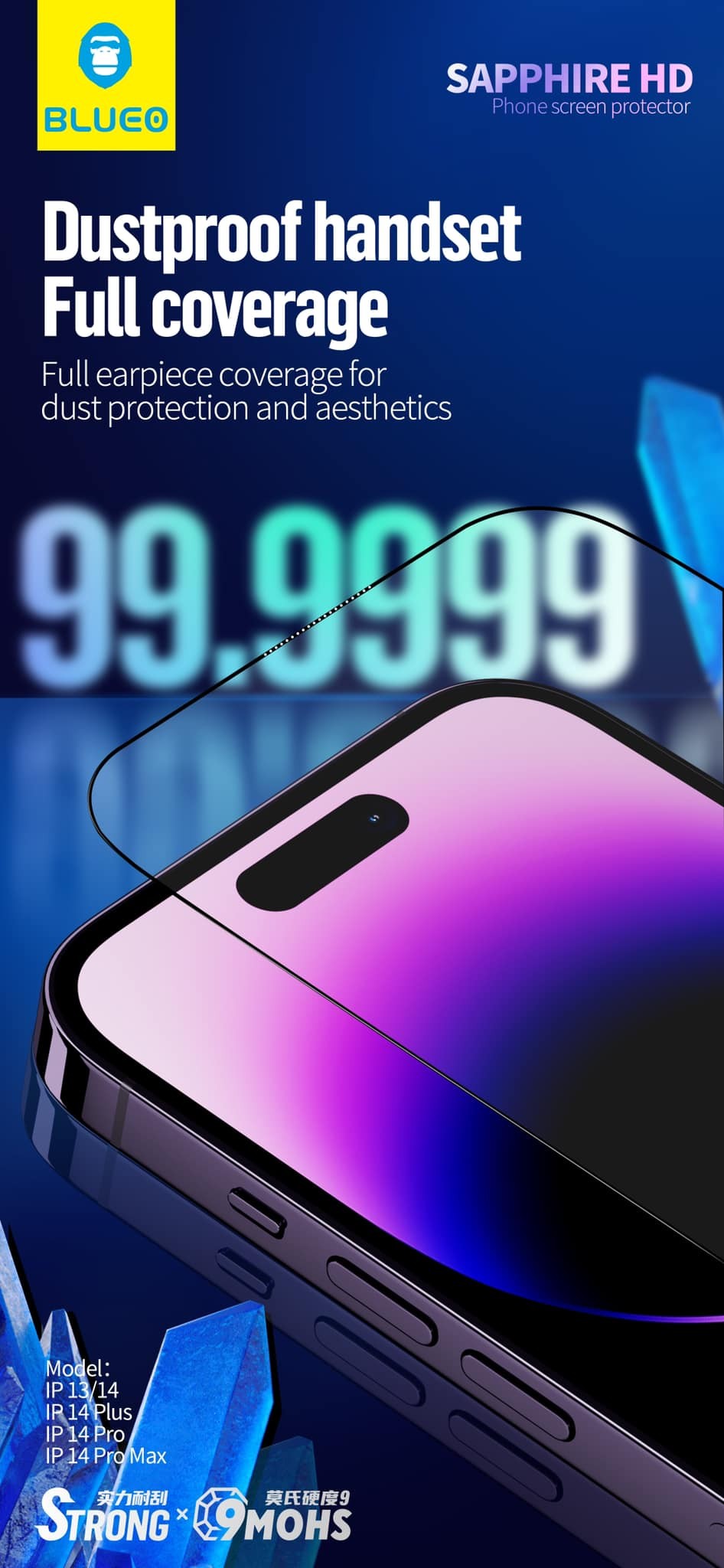 Apple iPhone 13/13 Pro/14 Blueo Exkluzív ESD 2.5D Zafír Üvegfólia - Fekete