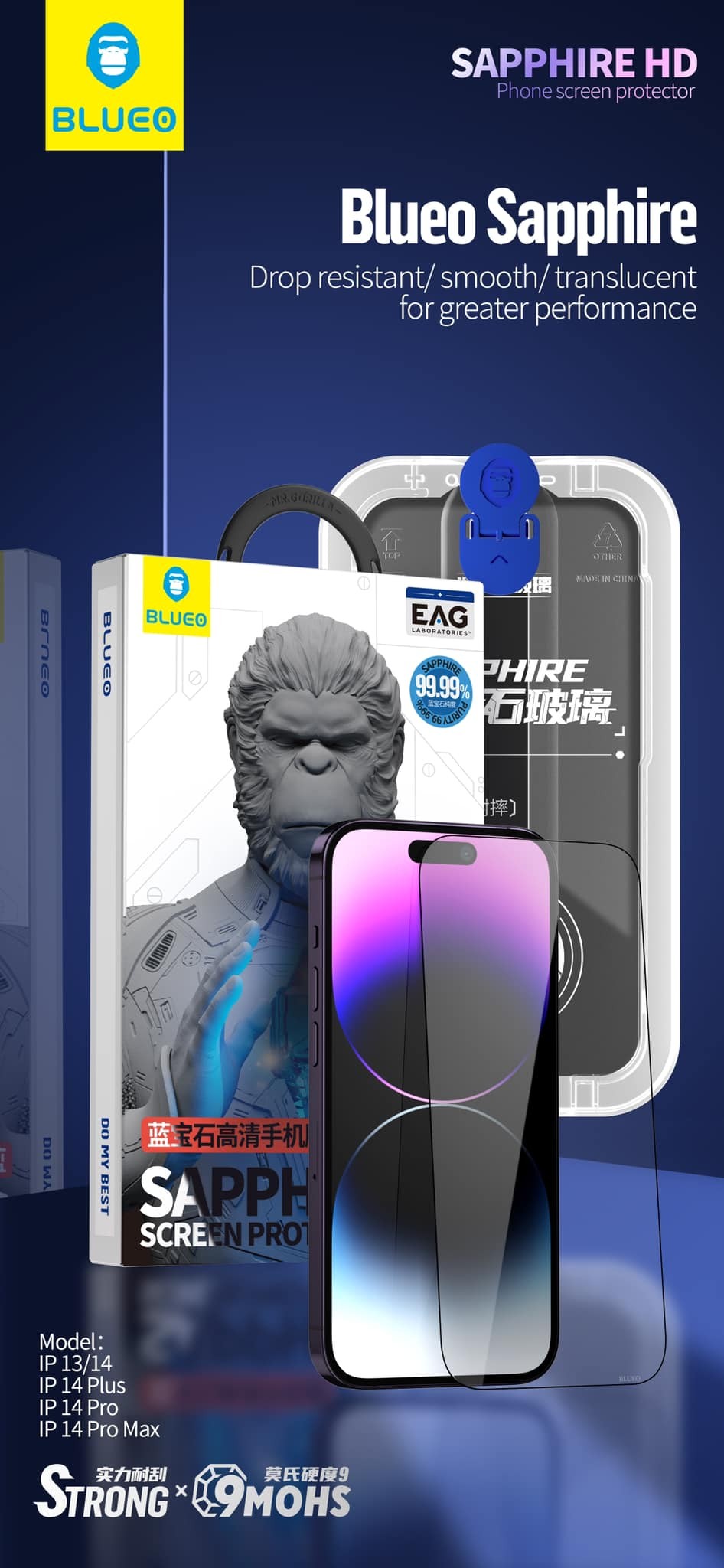 Apple iPhone 13/13 Pro/14 Blueo Exkluzív ESD 2.5D Zafír Üvegfólia - Fekete
