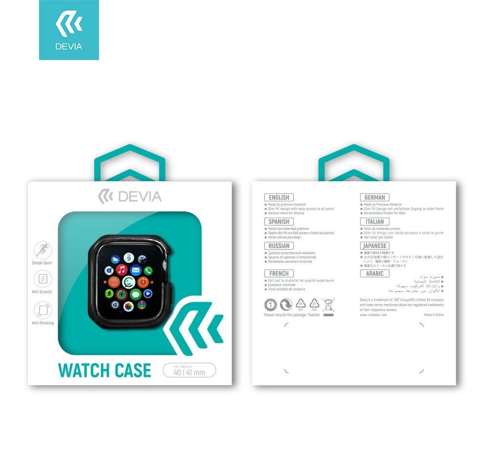 Apple iWatch 4/5/6/SE Devia Shockproof 44mm Tok - Átlátszó Fekete