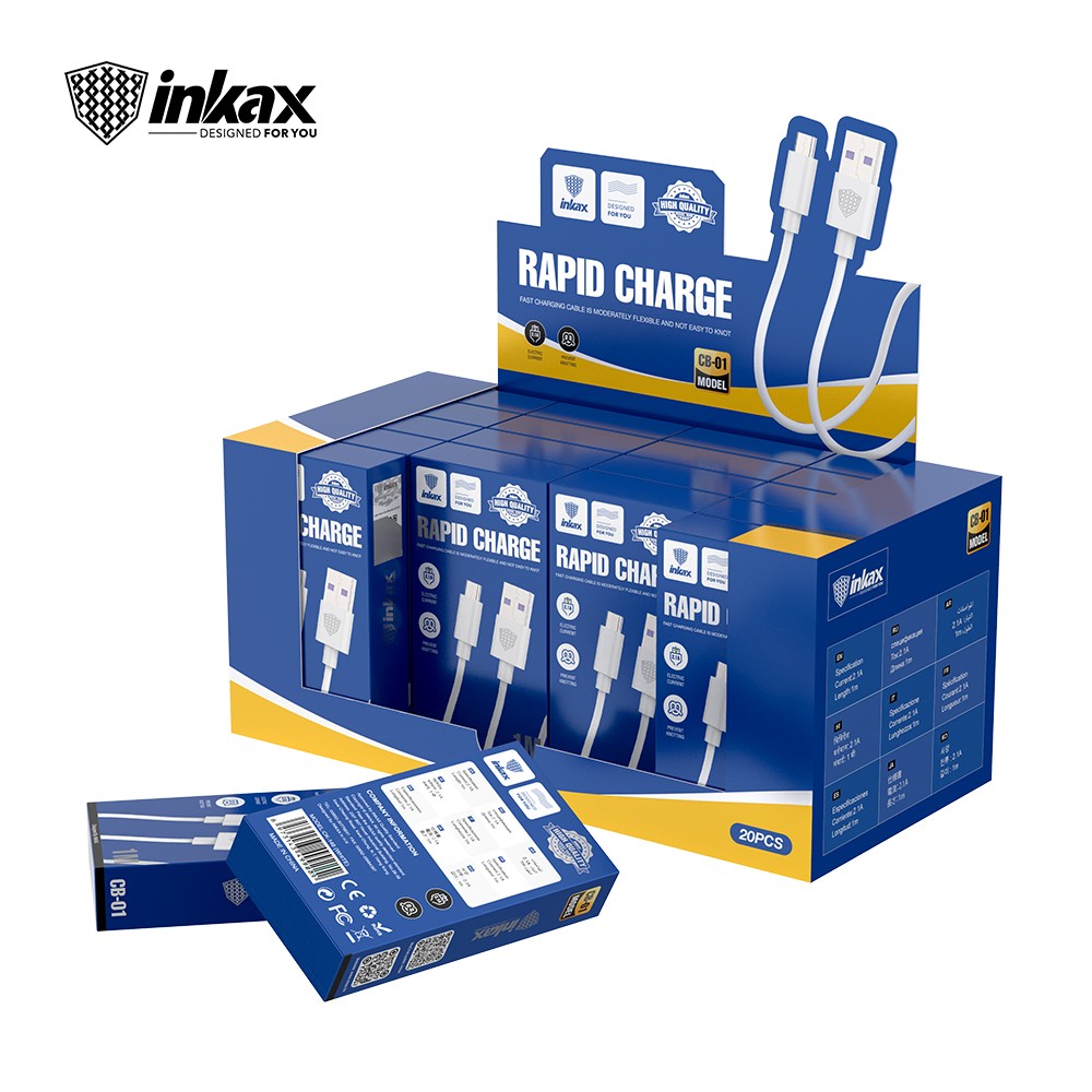 INKAX CB-01 2.1A Micro USB 1M Adatkábel - Fehér