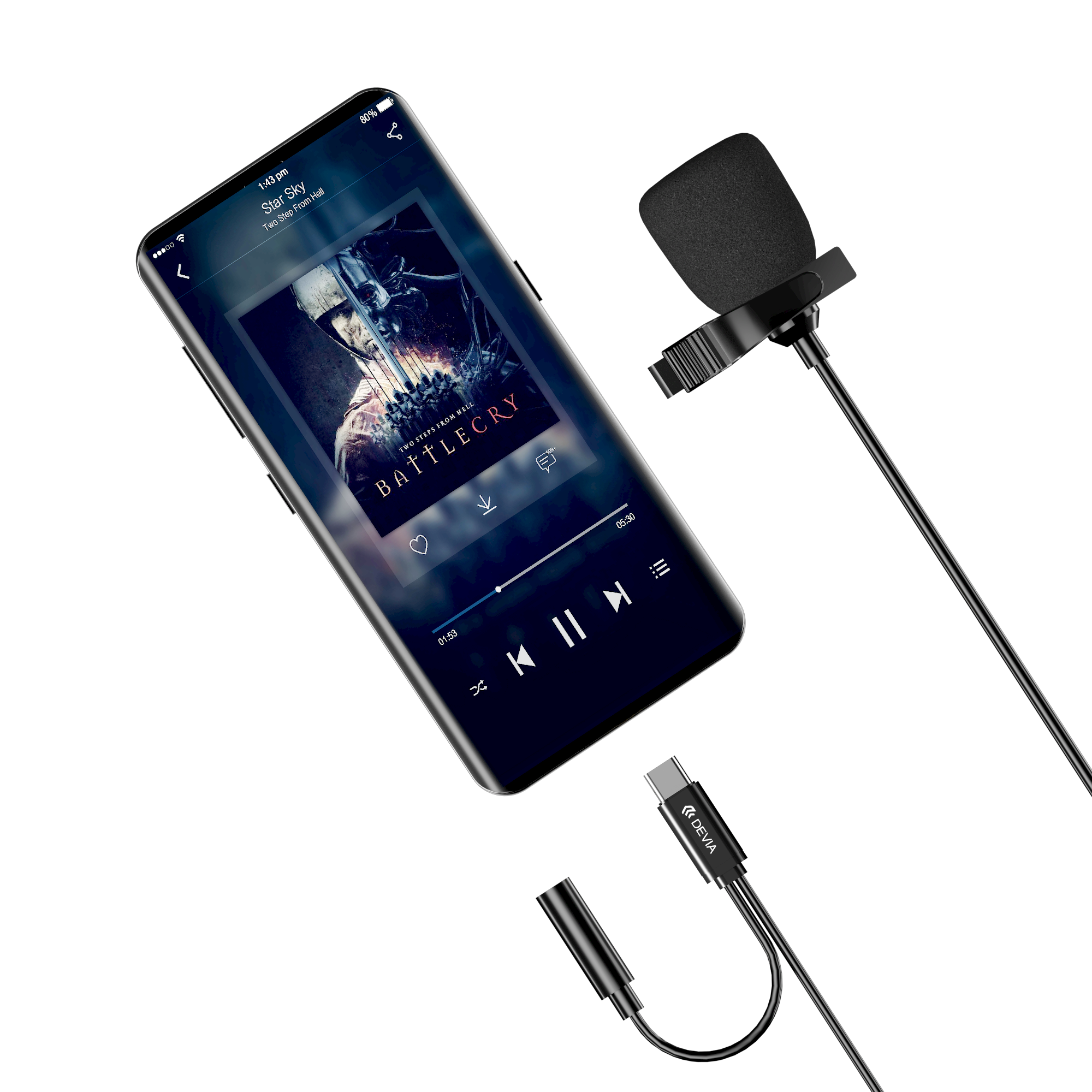 DEVIA EM064 Smart USB Type-C Audió Mikrofon - Fekete