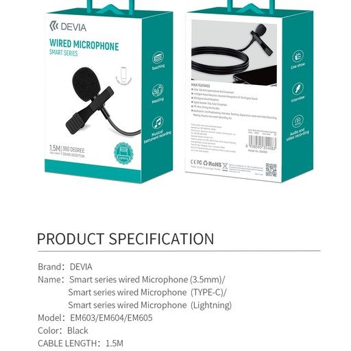 DEVIA EM064 Smart USB Type-C Audió Mikrofon - Fekete
