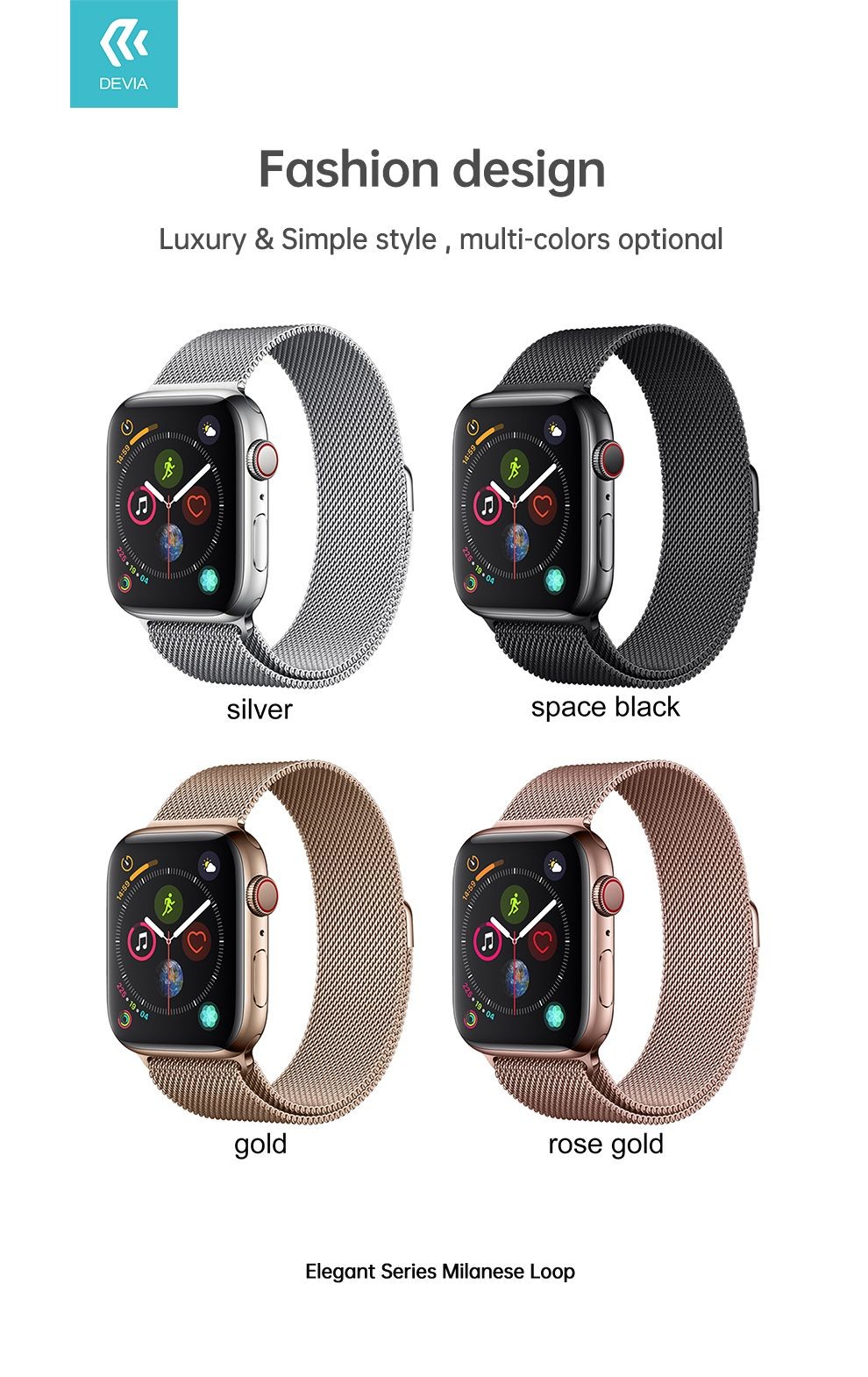 Apple iWatch Devia Elegant Milanese 42/44/45mm Óraszíj - Space Black