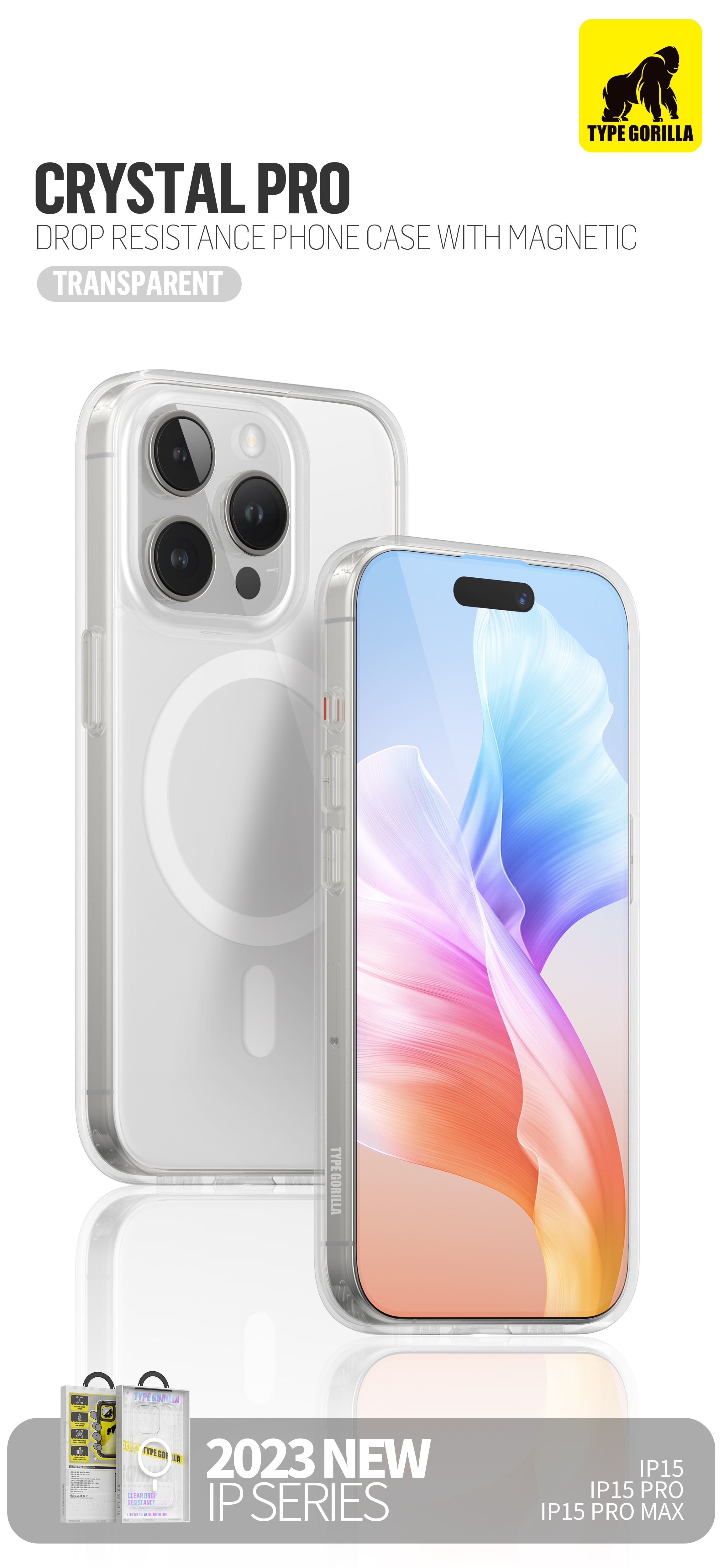 Apple iPhone 15 TG Crystal Drop Magsafe Hátlap - Átlátszó