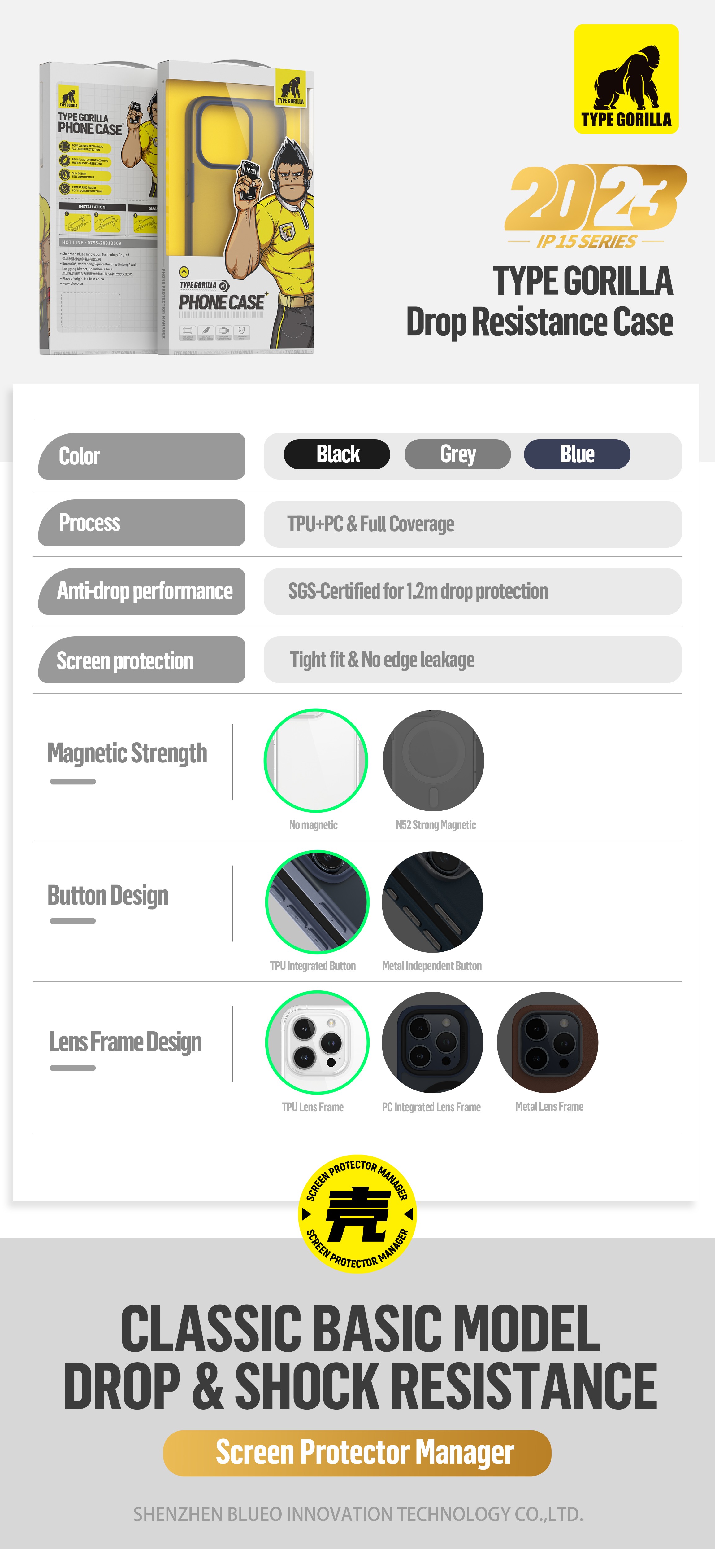 Apple iPhone 15 Pro TG Drop Resistance Hátlap - Kék