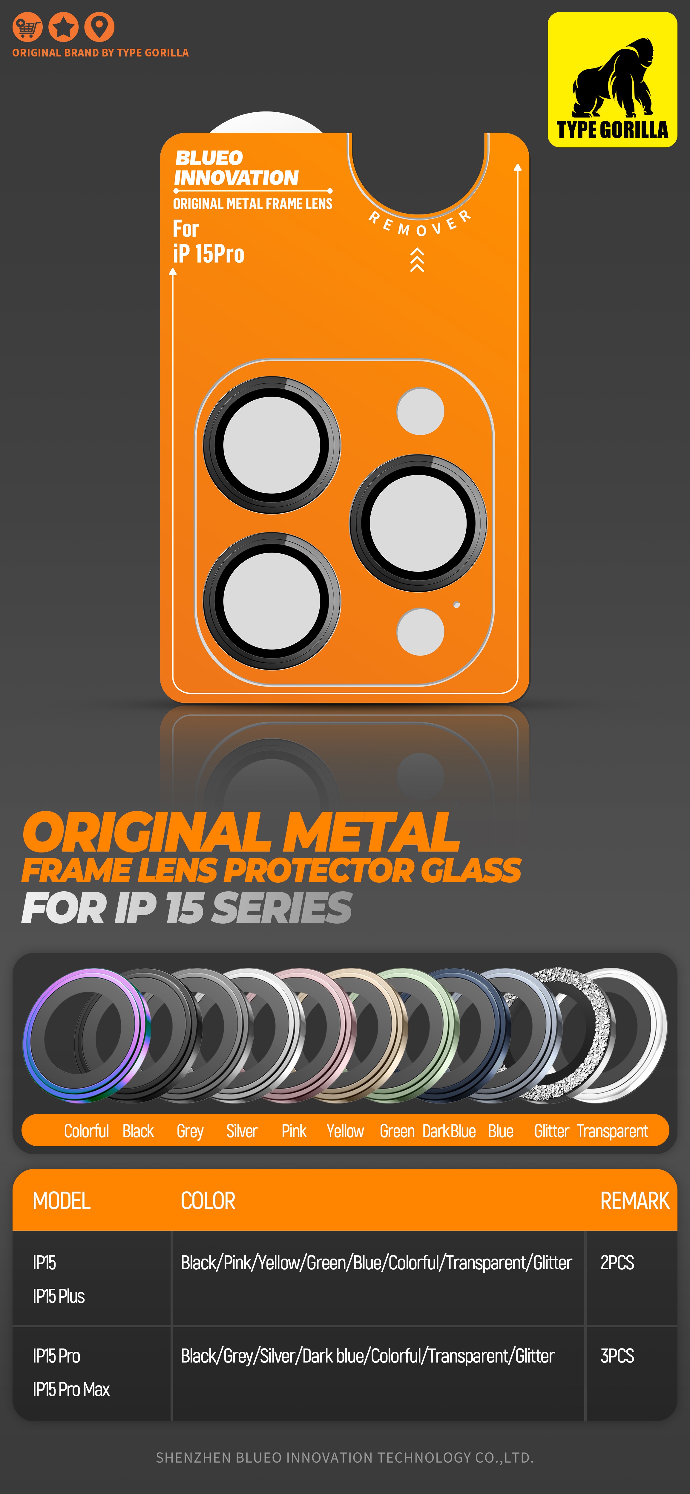 Apple iPhone 15 Pro TG Original Metal 3D Kamera Védő Üvegfólia - Kaméleon