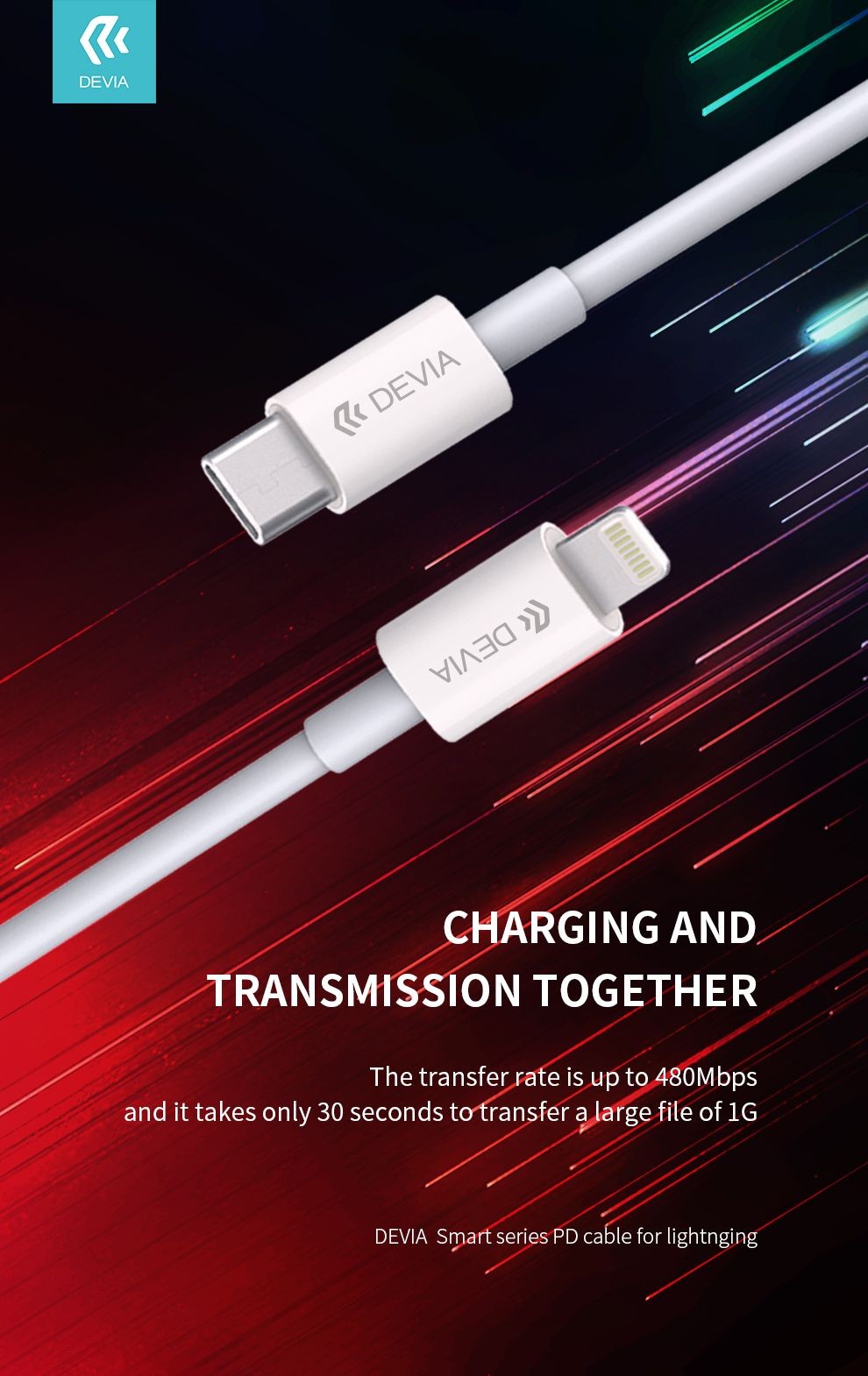 DEVIA EC146 Smart PD 20W Lightning 2M Adatkábel - Fehér