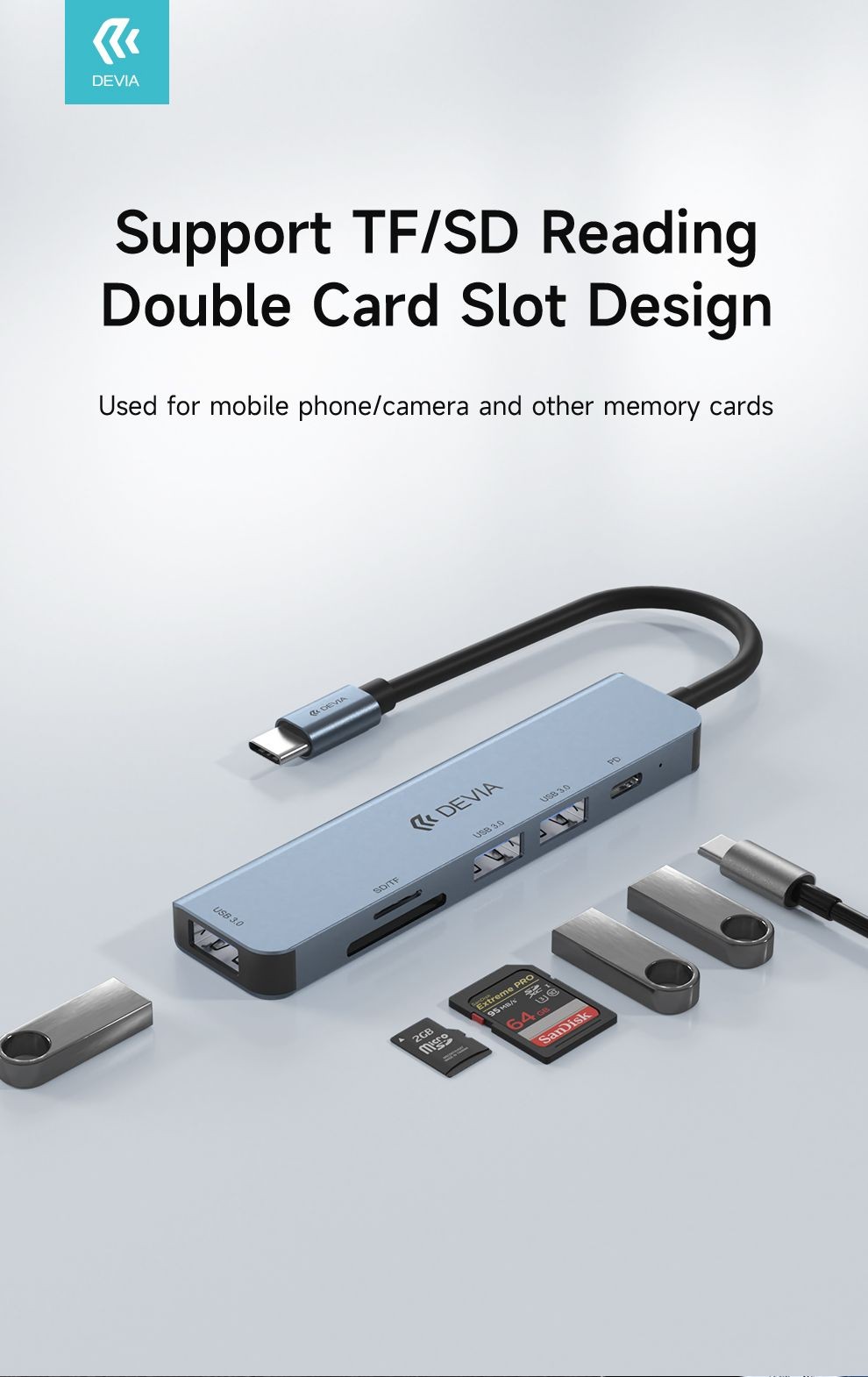 Devia EC135 Leopard USB Type-C 3.1 5in1 Multi HUB Adapter - Grafit