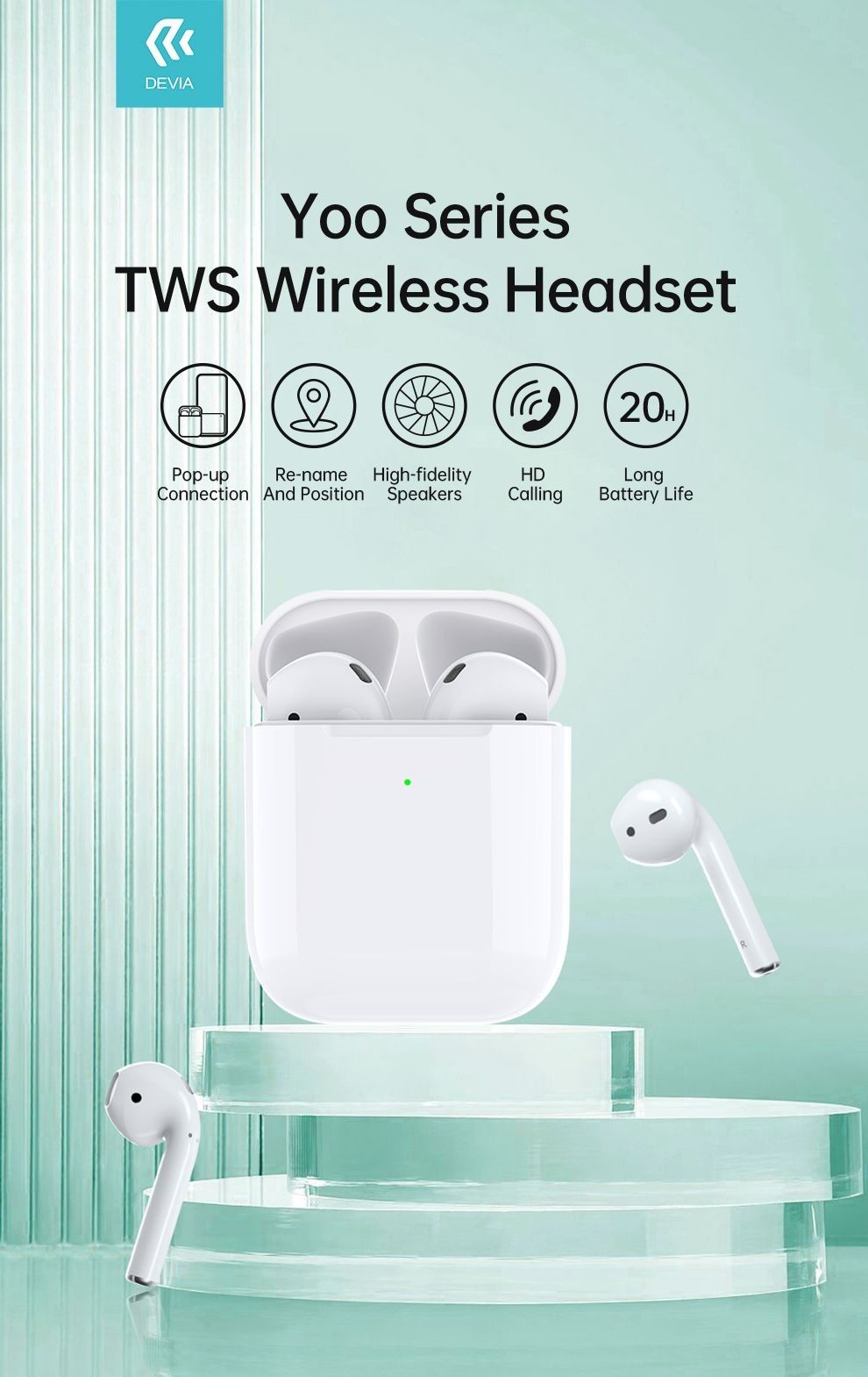 Devia EM053 Kintone Airbuds TWS Bluetooth 5.2 Headset - Fehér
