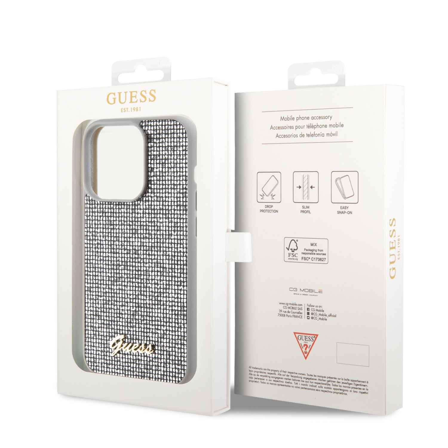 Apple iPhone 15 Pro GUESS GUHCP15LPMSDGSS Hátlap - Ezüst