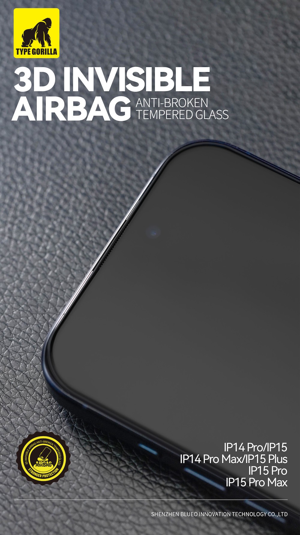 Apple iPhone 14 Pro/15 TG Invisible Airbag Anti-Broken 3D Full Üvegfólia -