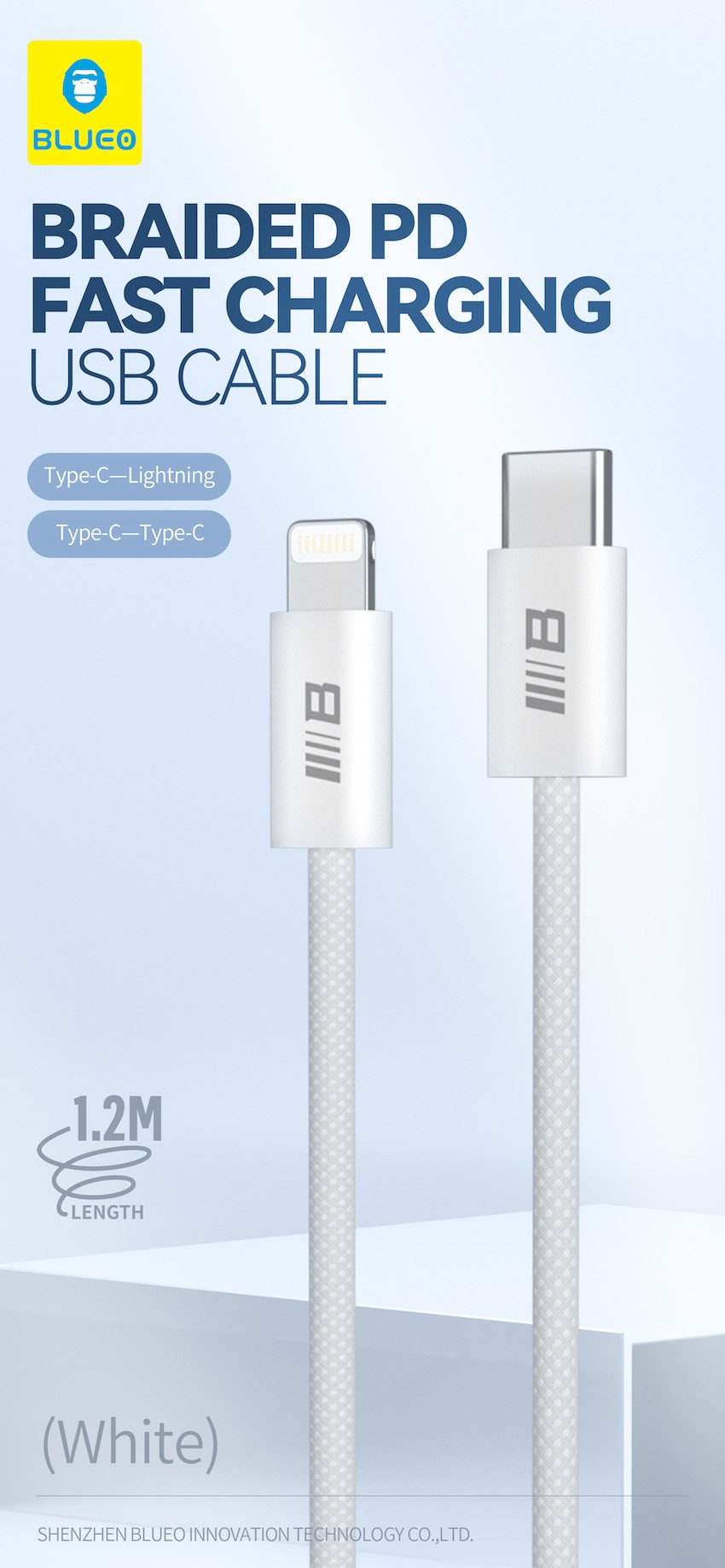 Type Gorilla Braided PD Lightning 30W 1.2M Adatkábel - Fehér