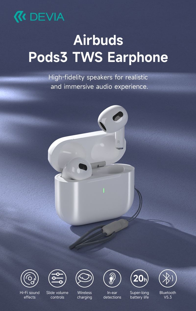 Devia Airbuds Pods3 TWS Bluetooth 5.2 Headset - Fehér