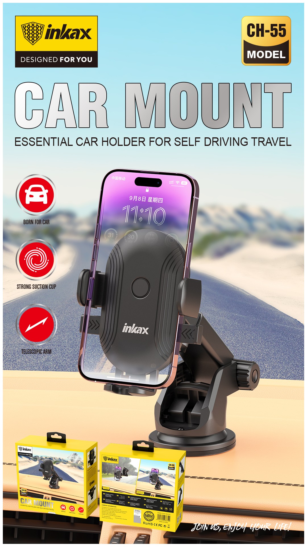 INKAX CH-55 Car Mount Autós Tartó - Fekete