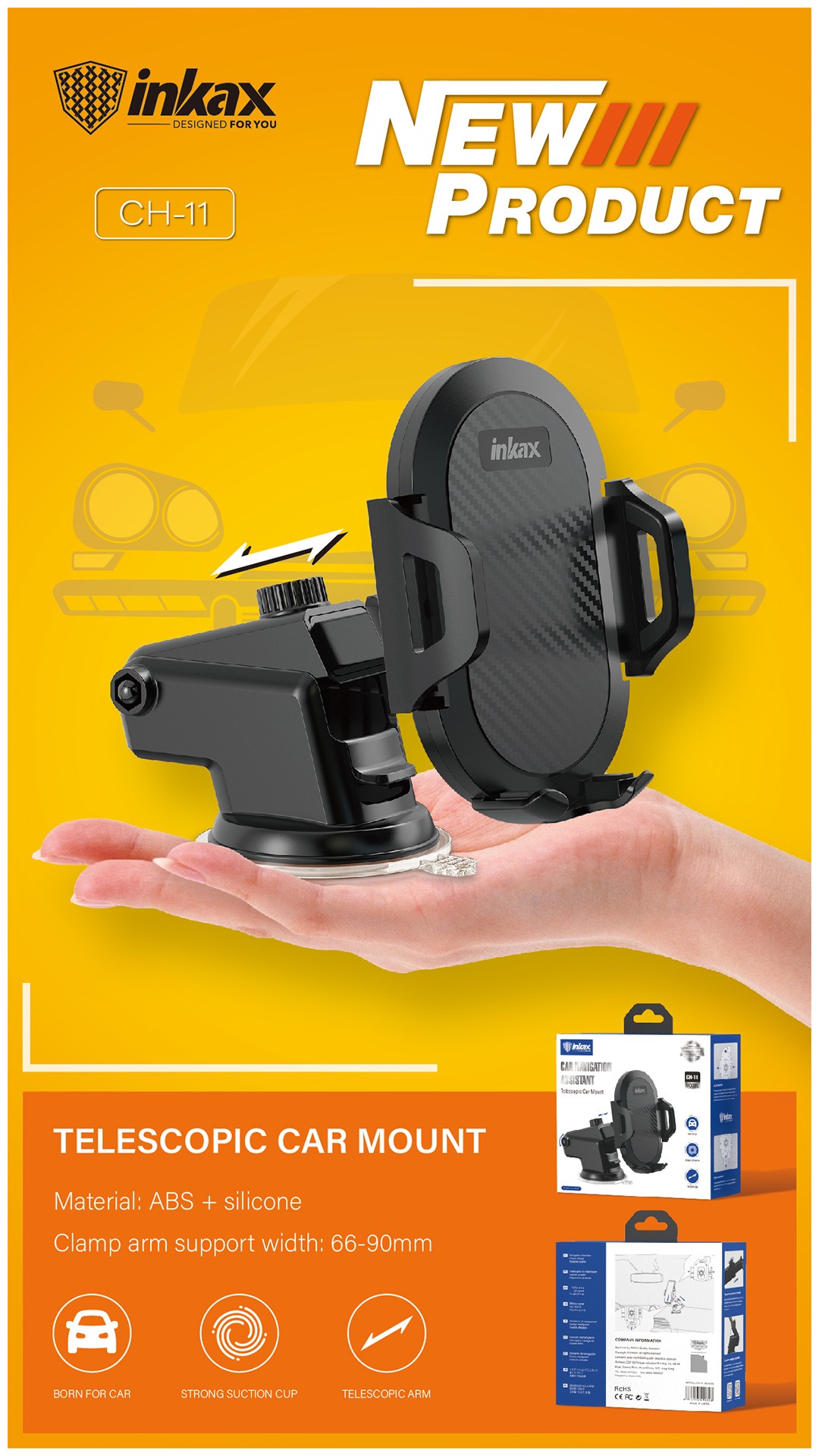INKAX CH-11 Car Mount Autós Tartó - Fekete