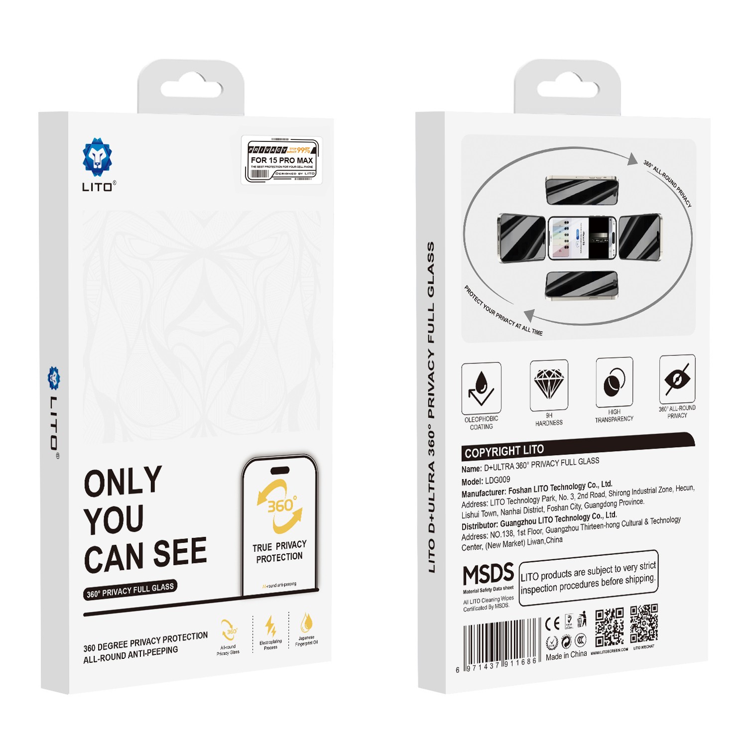 Apple iPhone 13/13 Pro/14 Lito D+ Ultra 360 Privacy 2.5D Full Üvegfólia -