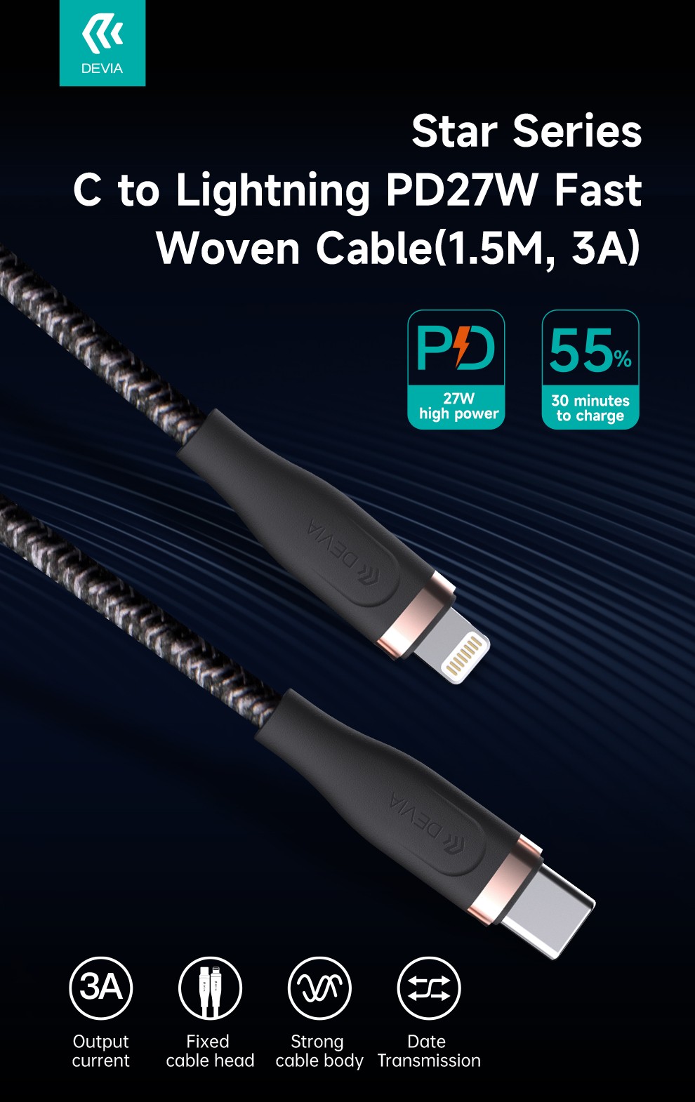 DEVIA EC418 Star PD 27W Lightning 1.5M Adatkábel - Fehér