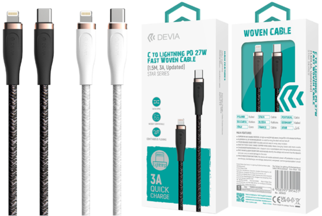 DEVIA EC418 Star PD 27W Lightning 1.5M Adatkábel - Fehér