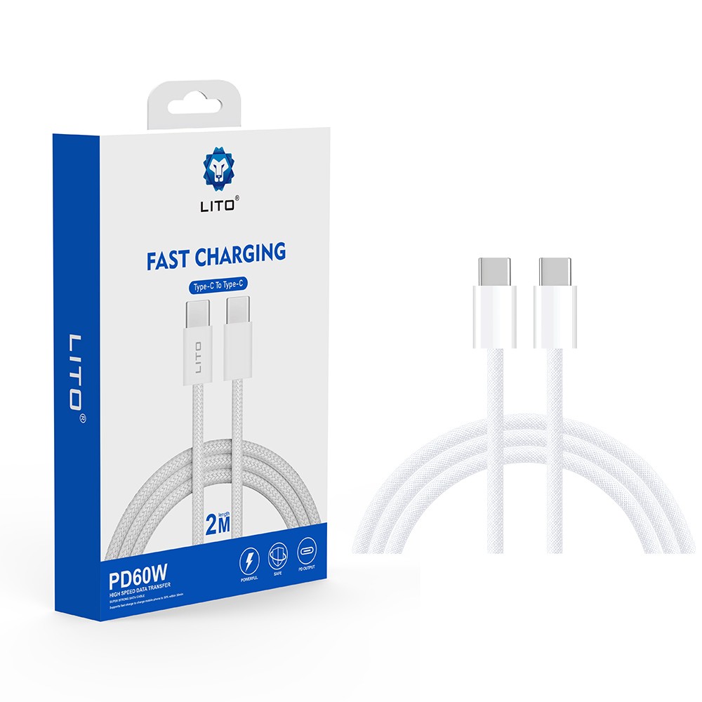 Lito Fast Charging PD 60W USB Type-C 2M Adatkábel - Fehér