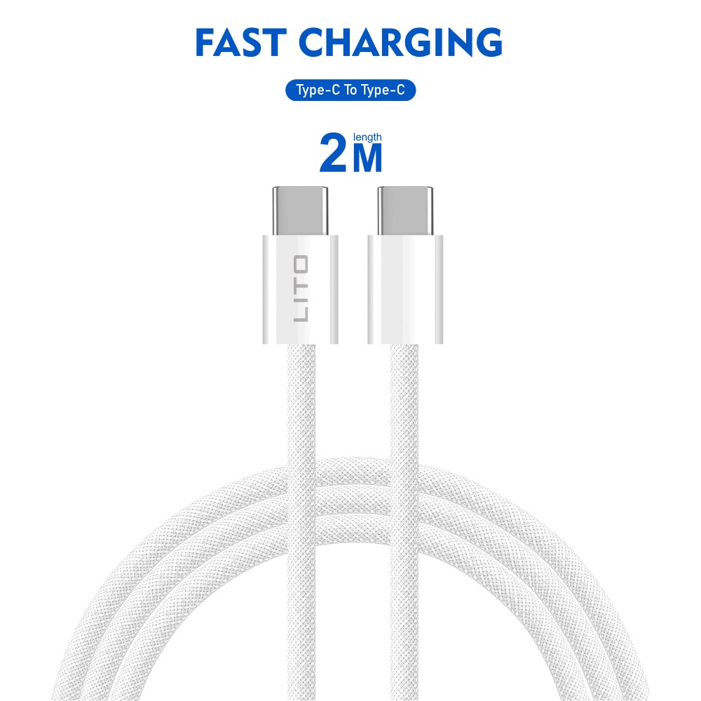 Lito Fast Charging PD 60W USB Type-C 2M Adatkábel - Fehér