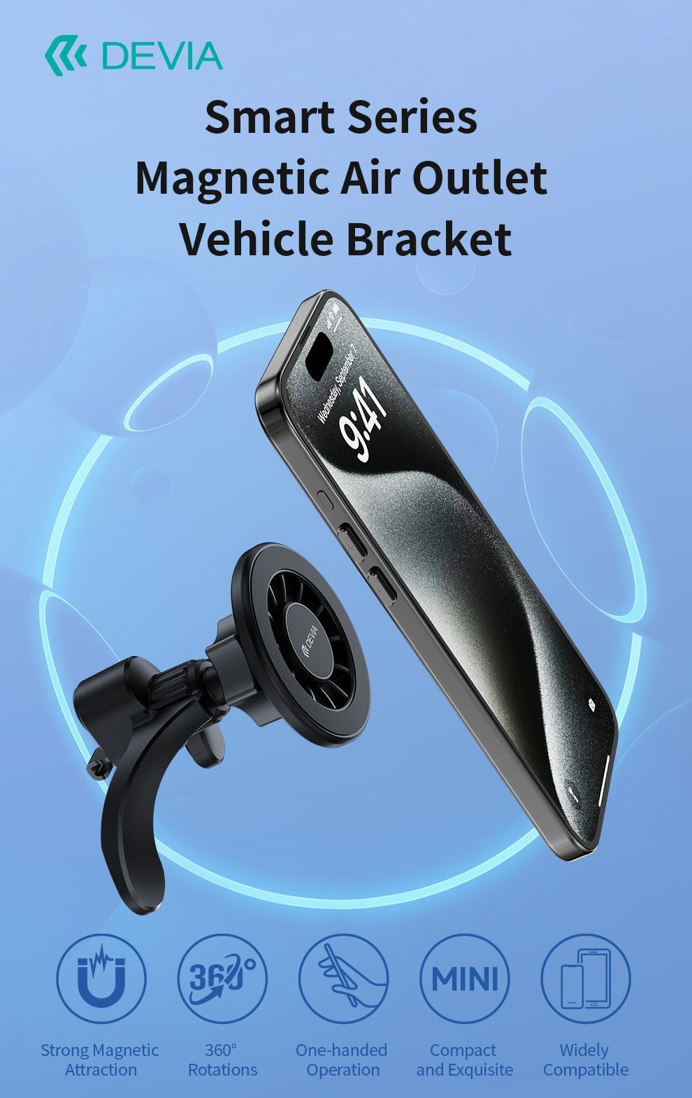 Devia ES084 Smart Magnetic Air Outlet Mágneses Tartó - Fekete