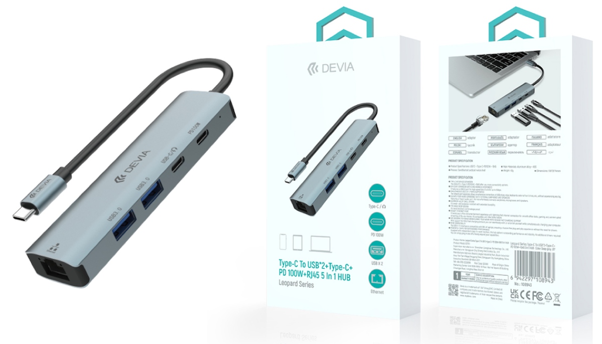Devia EC701 Leopard 5in1 Multi PD HUB Adapter - Grafit